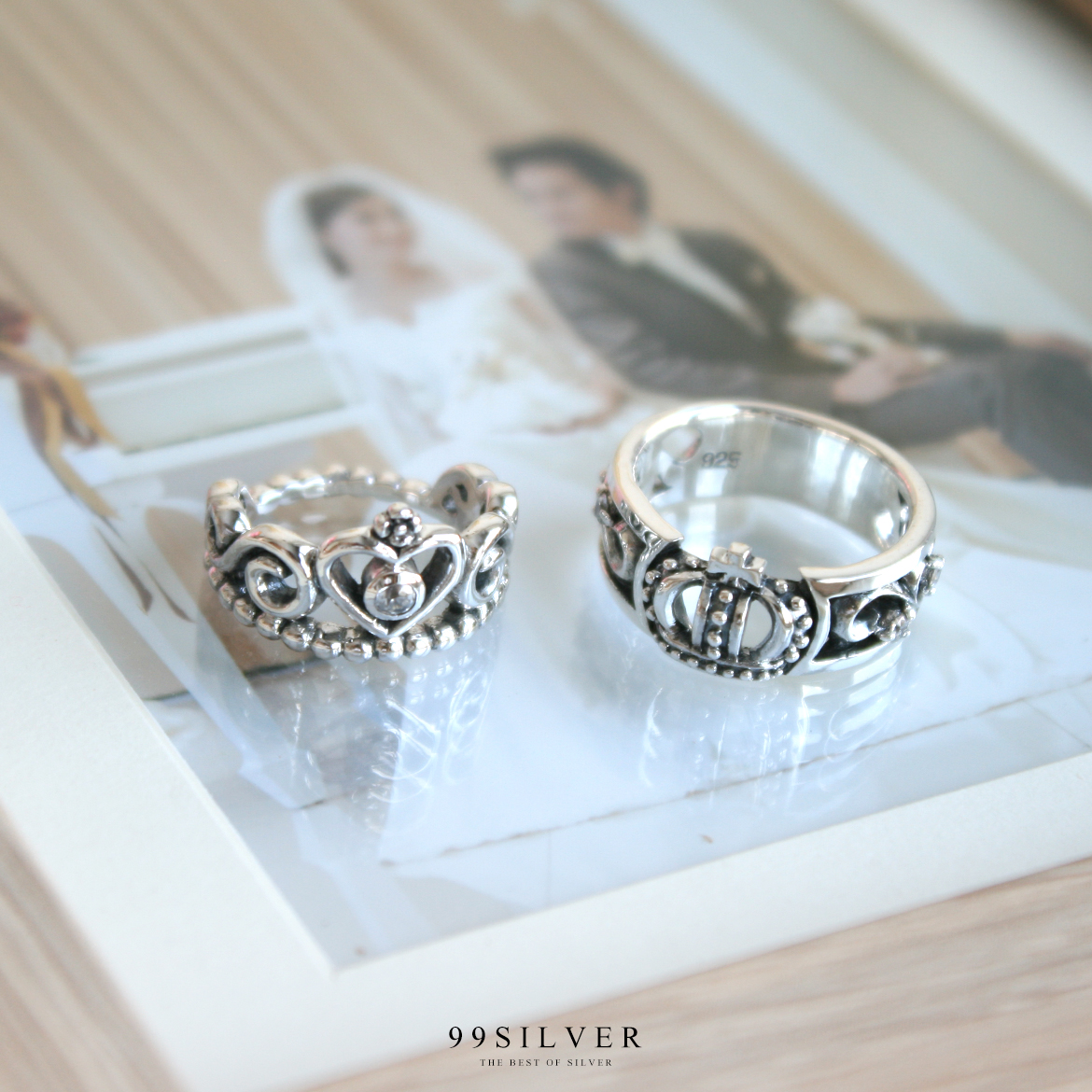 แหวนมงกุฎ เจ้าชาย-เจ้าหญิง ฝังเพชรประดับเล็กน้อยสวยงาม ดีไซน์สวยคู่กัน