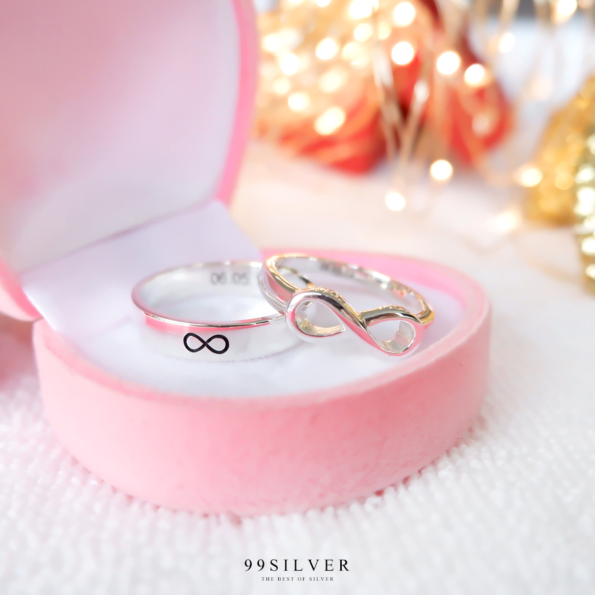 แหวนอินฟินิตี้คู่รัก ตัวเรือนเรียบและตัวเรือนทรงอินฟินิตี้ 