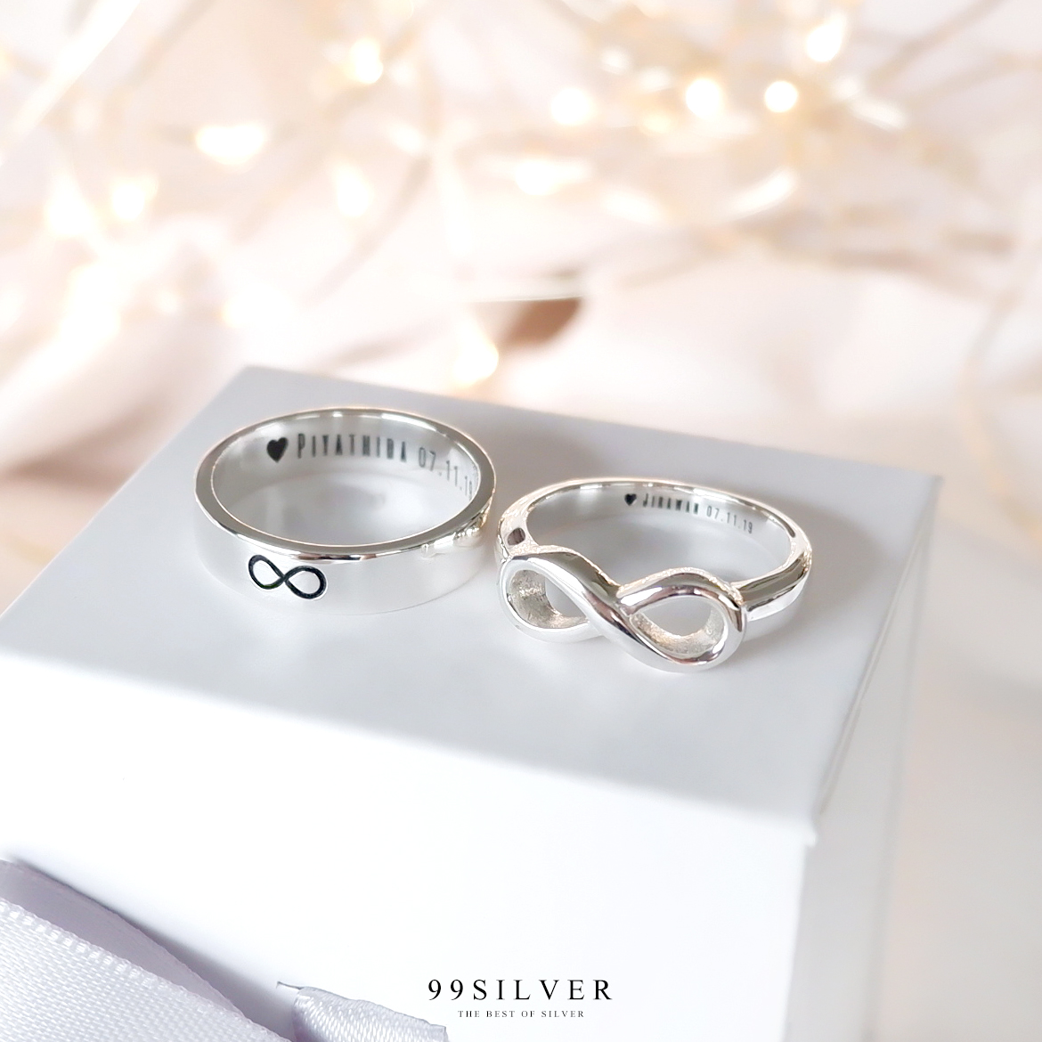 แหวนอินฟินิตี้คู่รัก ตัวเรือนเรียบและตัวเรือนทรงอินฟินิตี้ 