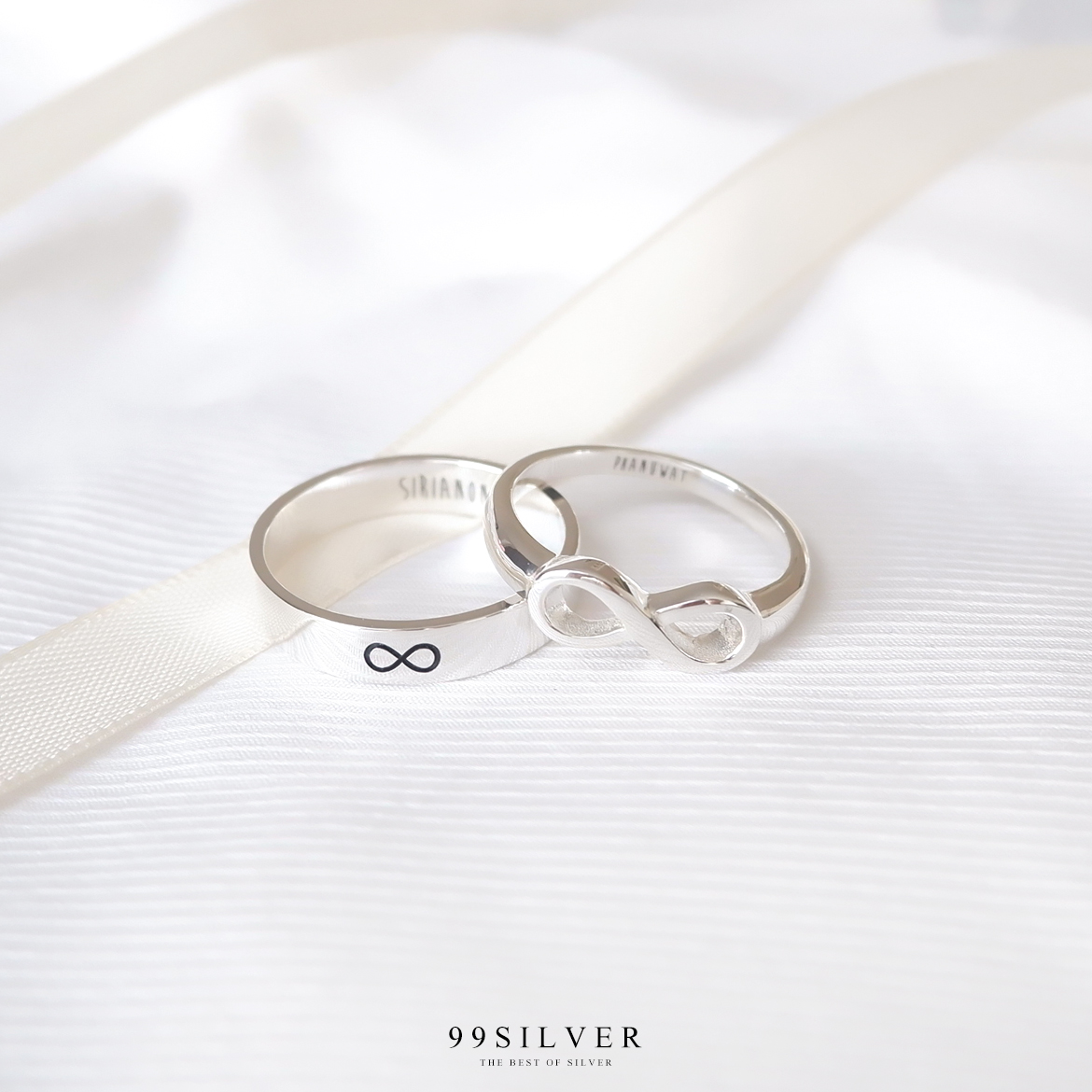 แหวนอินฟินิตี้คู่รัก ตัวเรือนเรียบและตัวเรือนทรงอินฟินิตี้ 