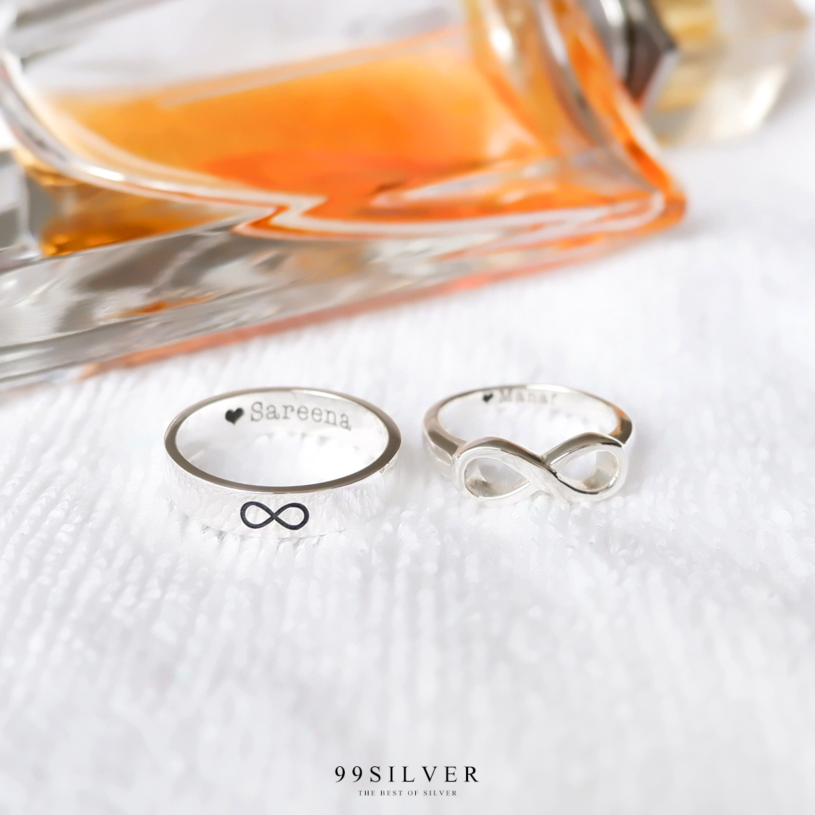 แหวนอินฟินิตี้คู่รัก ตัวเรือนเรียบและตัวเรือนทรงอินฟินิตี้ 