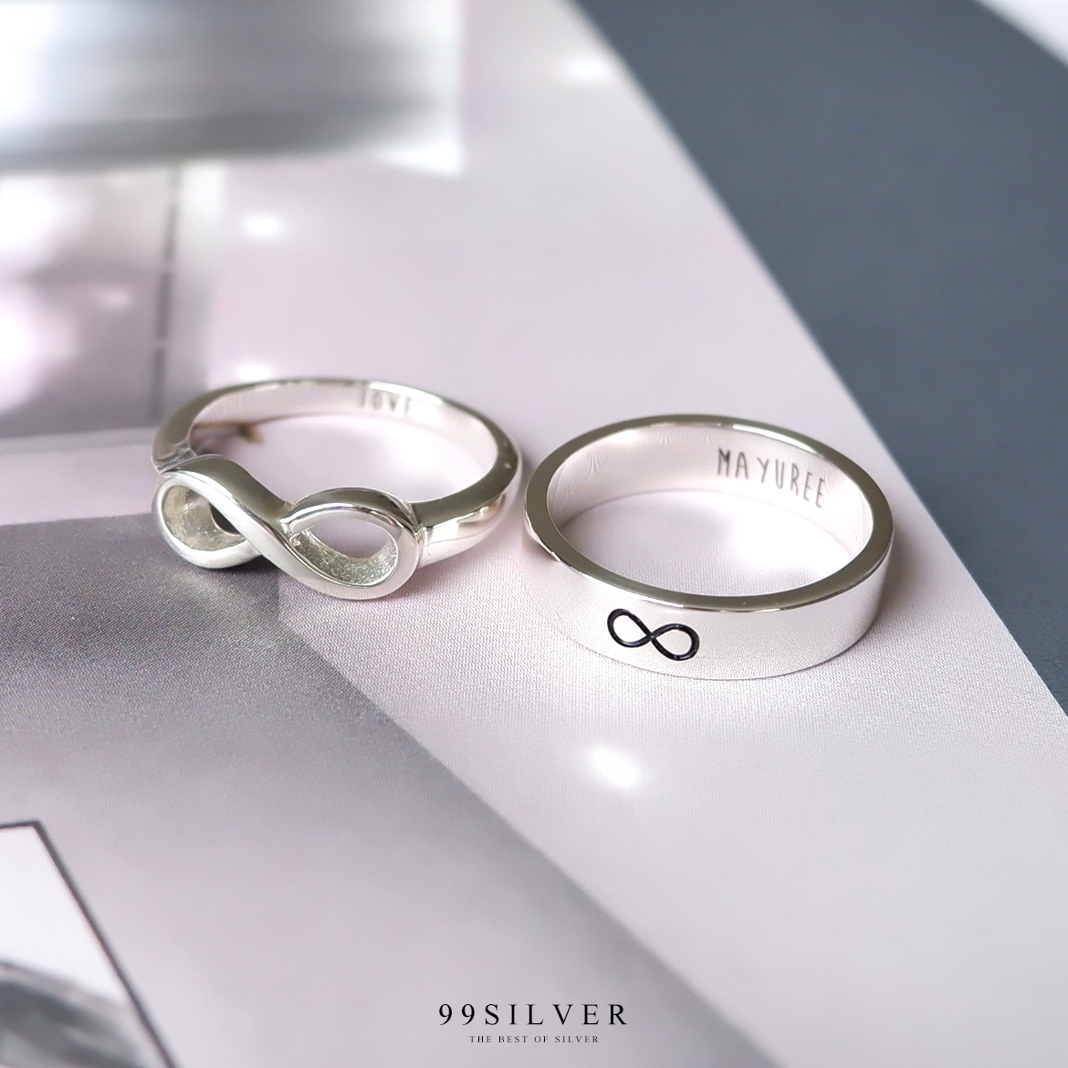 แหวนอินฟินิตี้คู่รัก ตัวเรือนเรียบและตัวเรือนทรงอินฟินิตี้ 