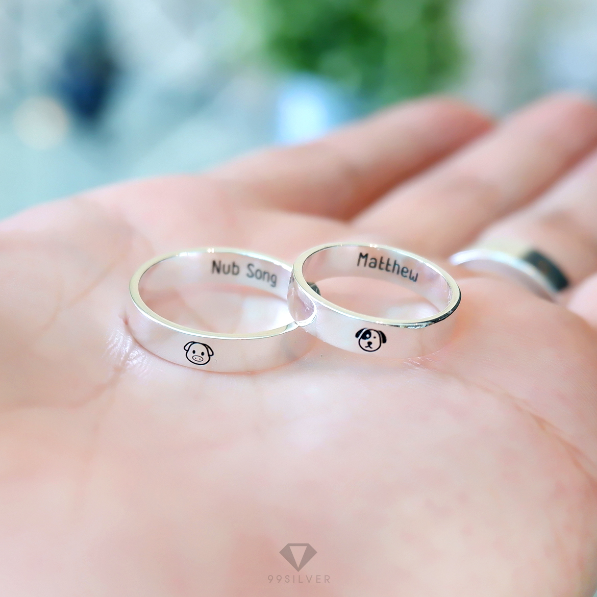 Set แหวนคู่รักสองวง เงินแท้รุ่นมาตรฐาน หน้ากว้าง 4 มิลลิเมตร หนา 1.2 มิลลิเมตร