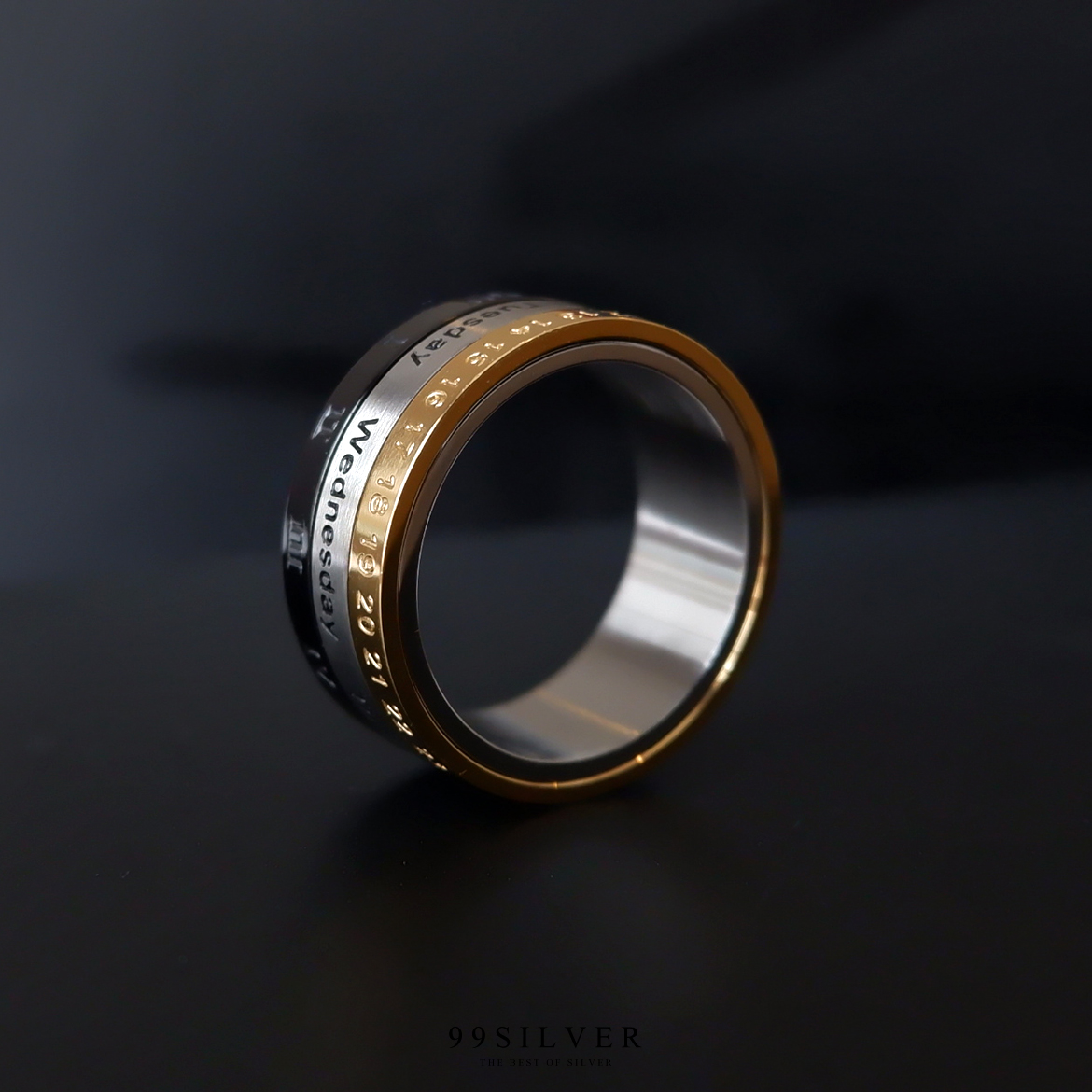 แหวนหมุน Snin Ring แบบสามชิ้น หมุุนได้อิสระ วันที่ วัน และ เดือน แยกสามบรรทัด
