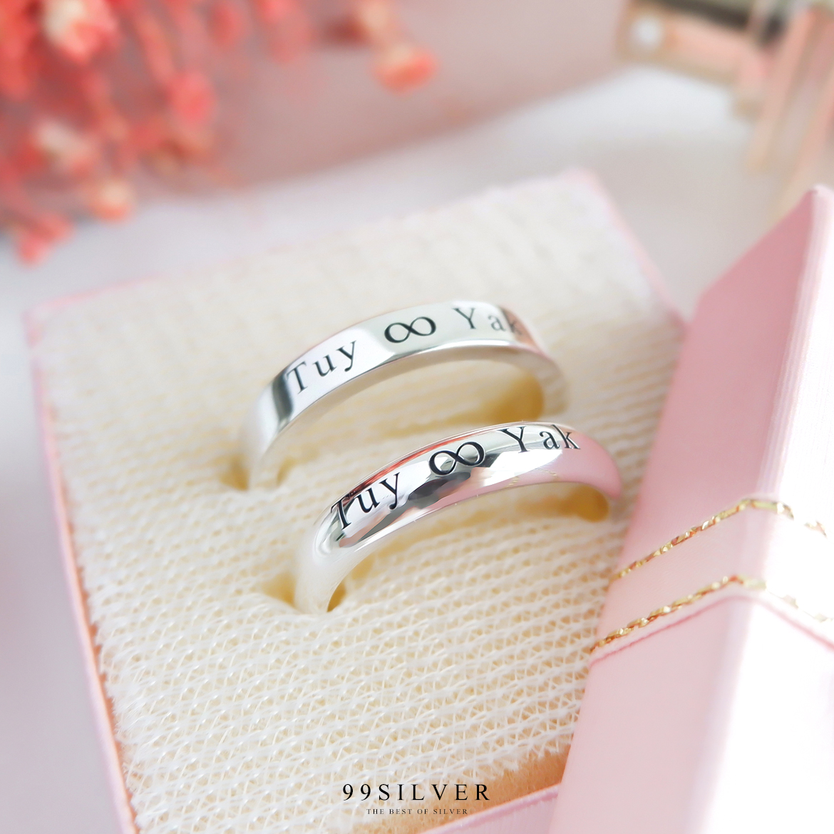 Set แหวนคู่รักสองวง เงินแท้รุ่นนิยมที่สุดหน้ากว้าง 4 มิลลิเมตร แบบเรียบและโค้งพรีเมี่ยม