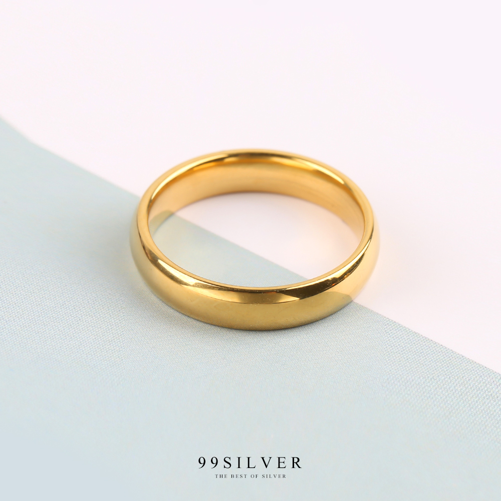 แหวนสแตนเลสแท้เคลือบทอง หน้ากว้าง 4 มิลลิเมตร ผิวเงาทรงโค้ง