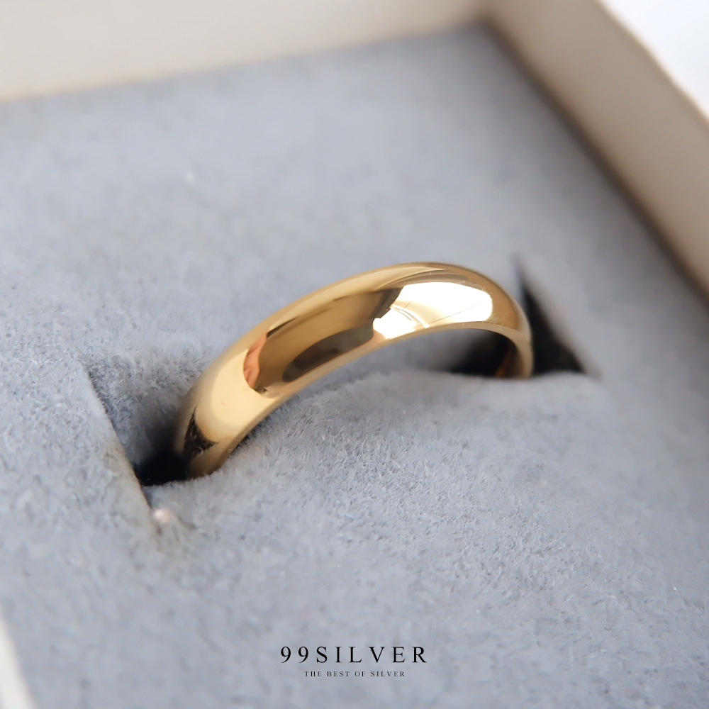 แหวนสแตนเลสแท้เคลือบทอง หน้ากว้าง 4 มิลลิเมตร ผิวเงาทรงโค้ง