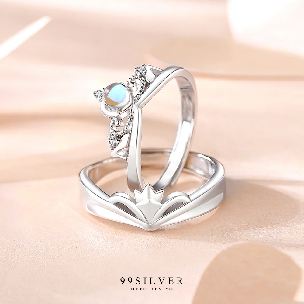 แหวนมงกุฎเจ้าชาย เจ้าหญิง ประดับเพชรและ Moonstone แท้เรือนแบบ Free size