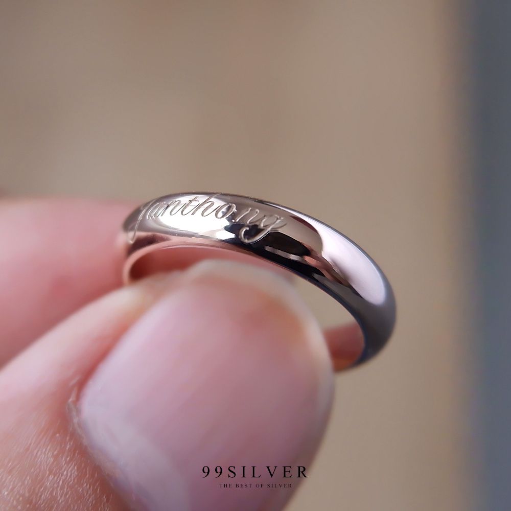 แหวนพิ้งค์ซิลเวอร์แท้ ชมพูทั้งตัวเรือน หน้าโค้งเงากว้าง 4 มิลลิเมตร