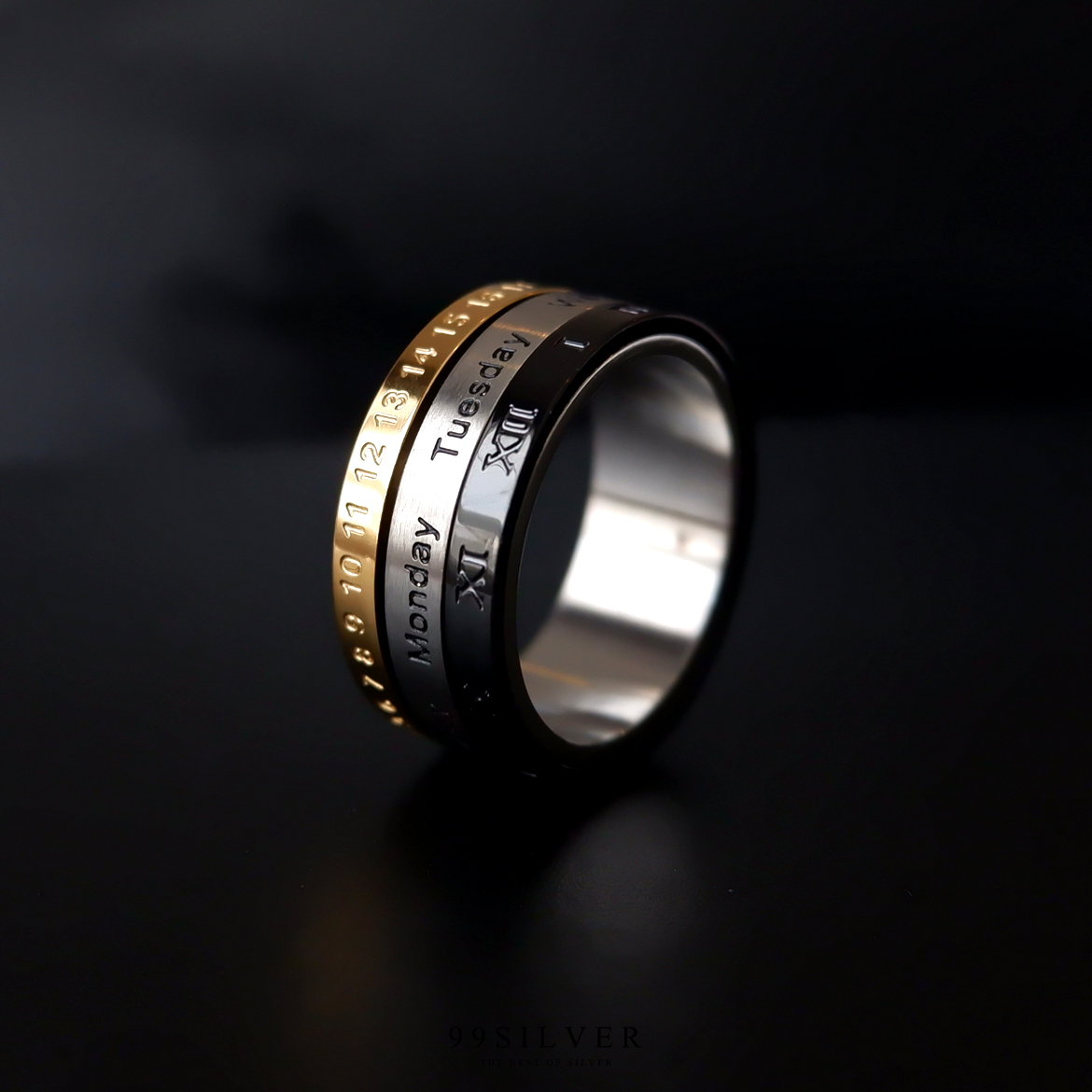 แหวนหมุน Snin Ring แบบสามชิ้น หมุุนได้อิสระ วันที่ วัน และ เดือน แยกสามบรรทัด