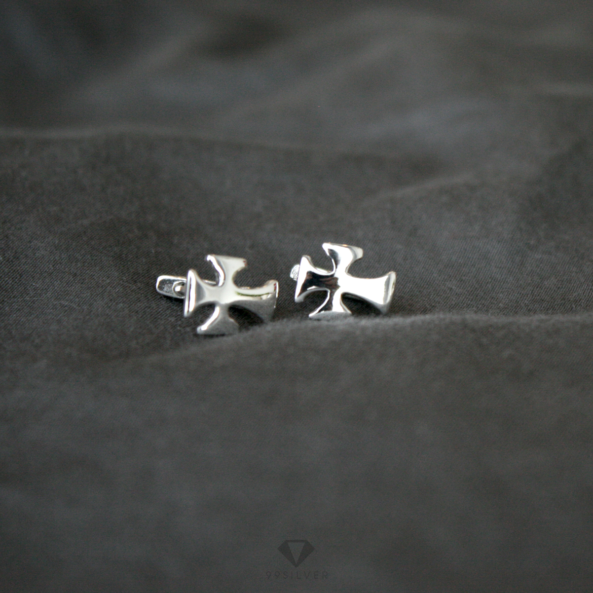 ต่างหูกางเขน แบบเสียบล๊อคเกี่ยวหลัง ตัวเรือนขัดเงา