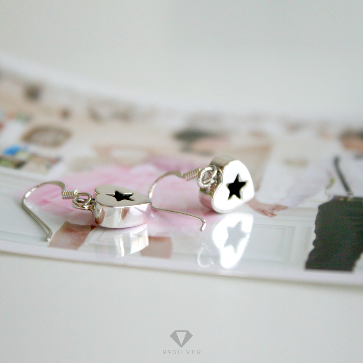 ต่างหูหัวใจ เจาะลายโปร่งเป็นรูปดาว ผิวเงา ทรงต่างหูแบบห้อย 