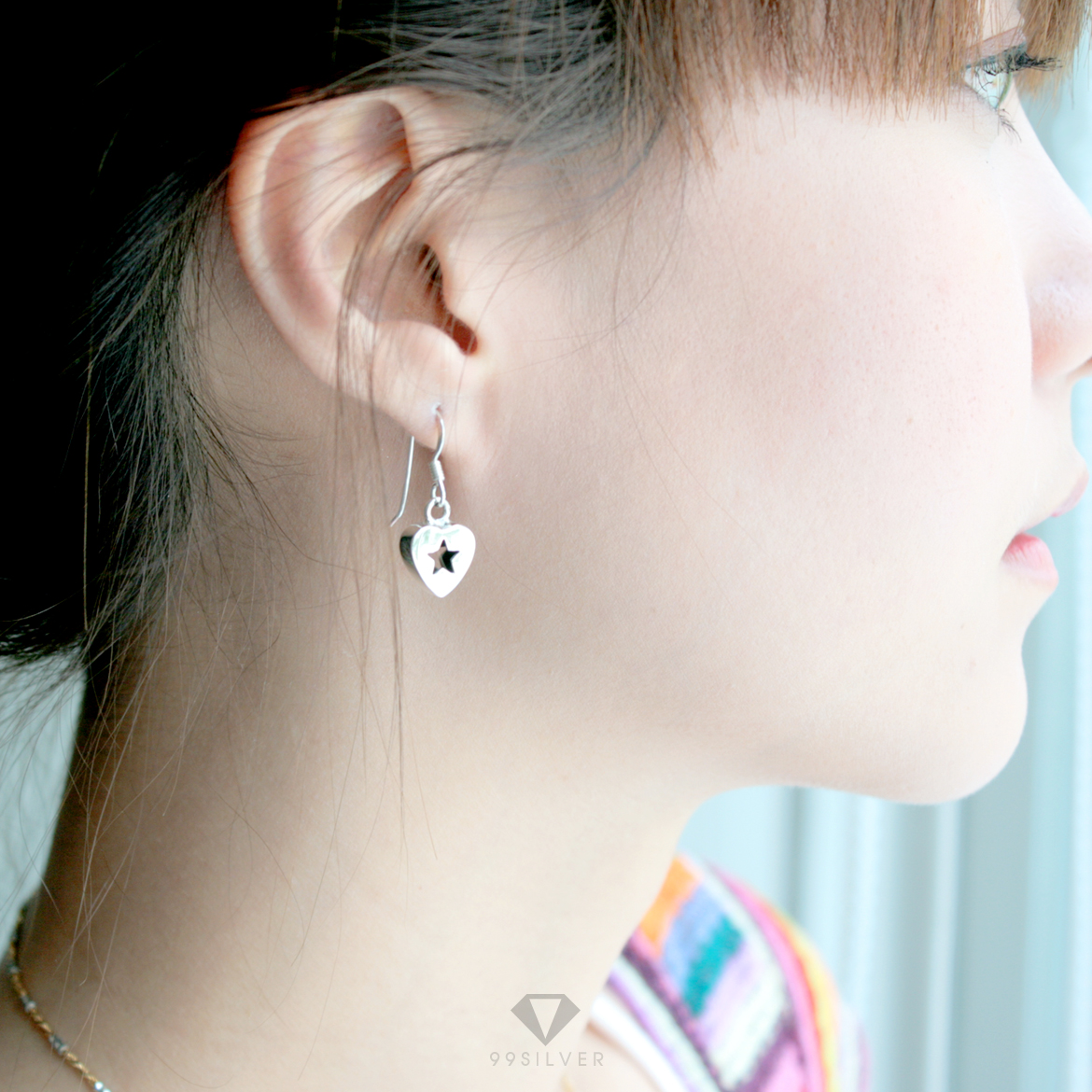 ต่างหูหัวใจ เจาะลายโปร่งเป็นรูปดาว ผิวเงา ทรงต่างหูแบบห้อย 