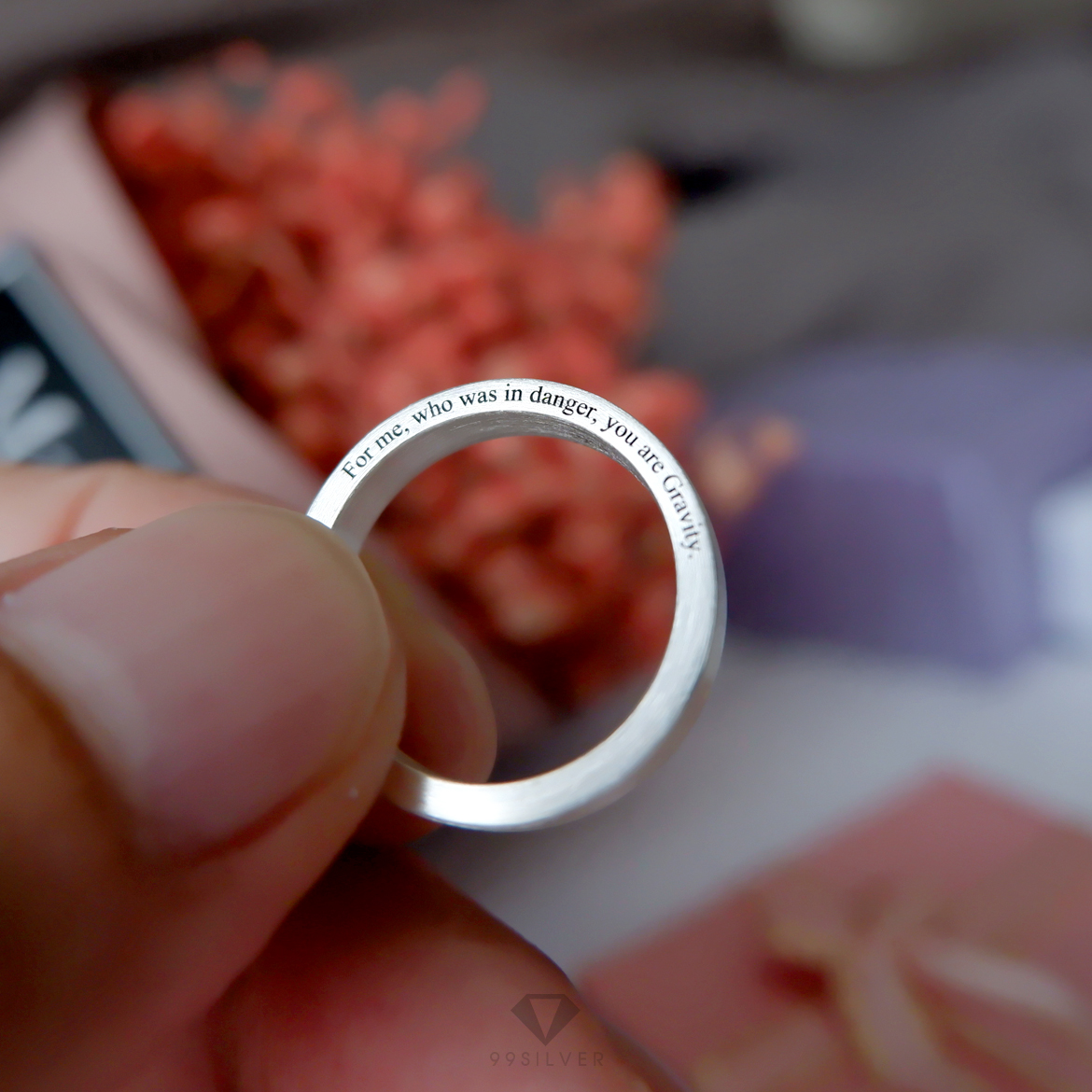 แหวน Silver Ring Edge อักษรสลักขอบแหวน ผิวด้านปัดแฮร์ไลน์