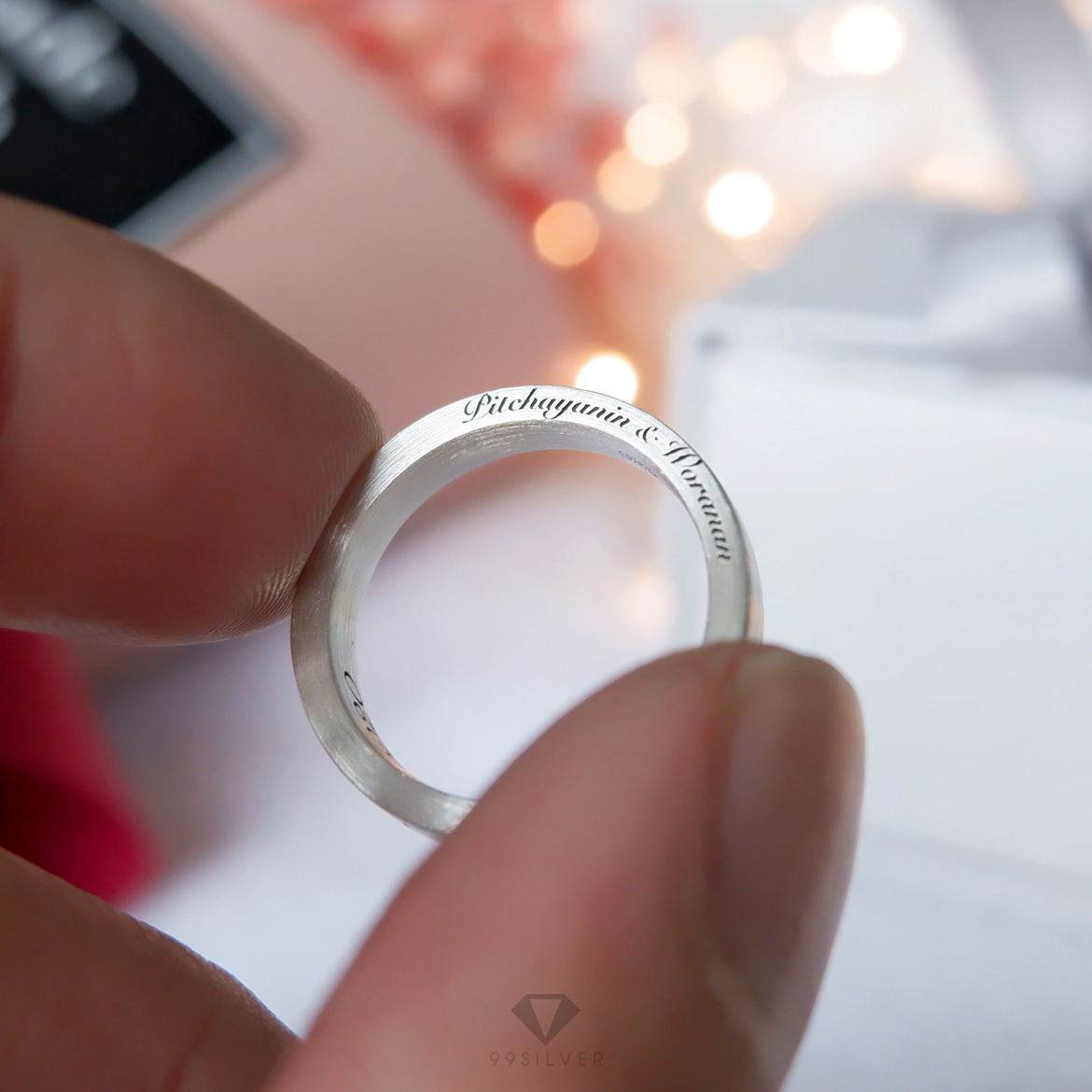แหวน Silver Ring Edge อักษรสลักขอบแหวน ผิวด้านปัดแฮร์ไลน์
