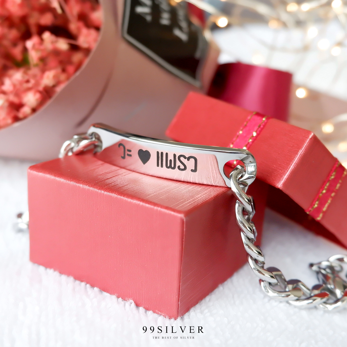 สร้อยข้อมือสแตนเลส ทรงหน้าเลสขนาด 9x35 มิลลิเมตร สีเงิน