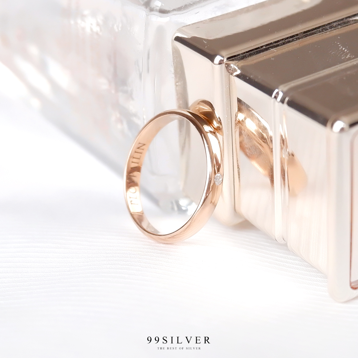 แหวนเงินแท้หน้าโค้ง 3 มม. ฝังเพชร cz swiss แท้ ตัวเรือนขัดเงาสวยงาม