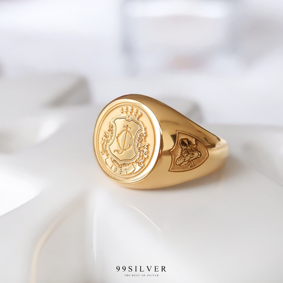 แหวน Signet Ring ออกแบบได้เองตามที่ต้องการ ตัวเรือนหน้ากลม 14x14 มิลลิเมตร