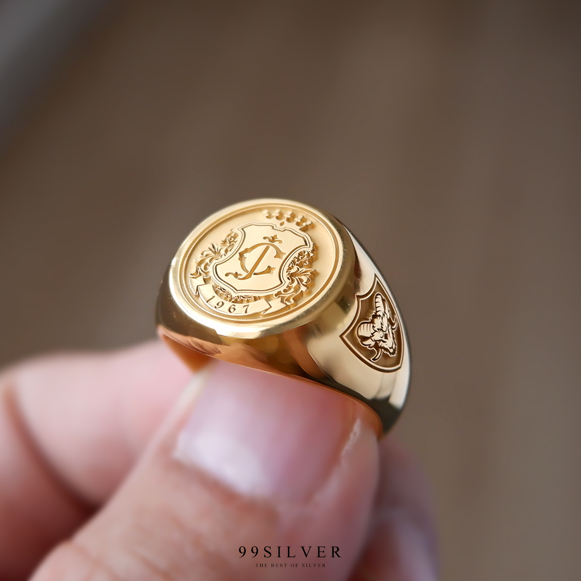 แหวน Signet Ring ออกแบบได้เองตามที่ต้องการ ตัวเรือนหน้ากลม 14x14 มิลลิเมตร