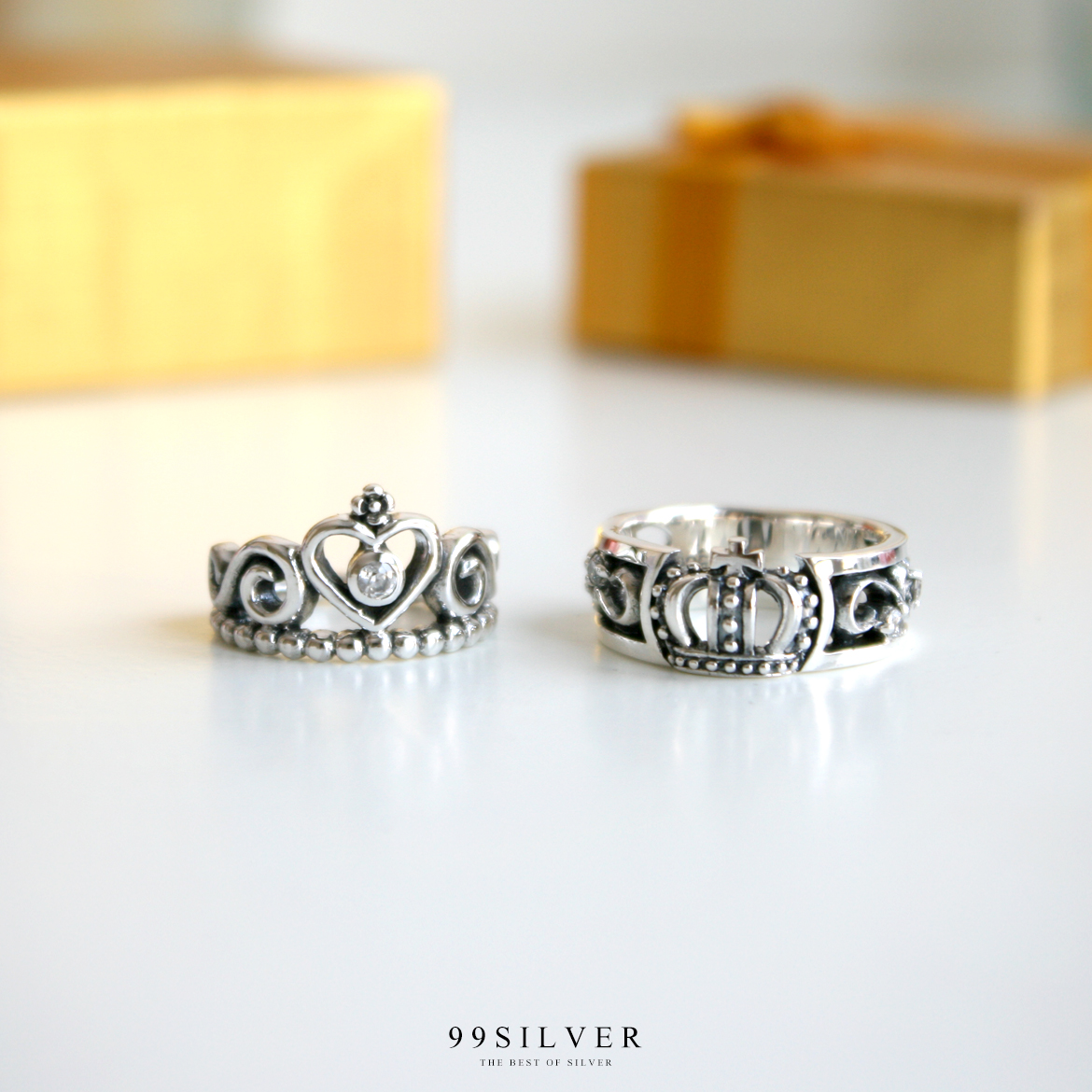 แหวนมงกุฎ เจ้าชาย-เจ้าหญิง ฝังเพชรประดับเล็กน้อยสวยงาม ดีไซน์สวยคู่กัน