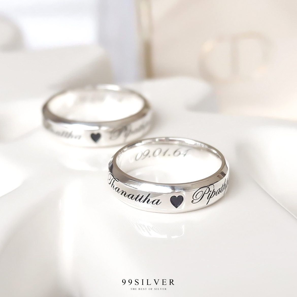 แหวนเงินแท้หน้าเรียบ 6 มิลลิเมตร ขอบลบมุม ตัดเฉียง เนื้อตัน