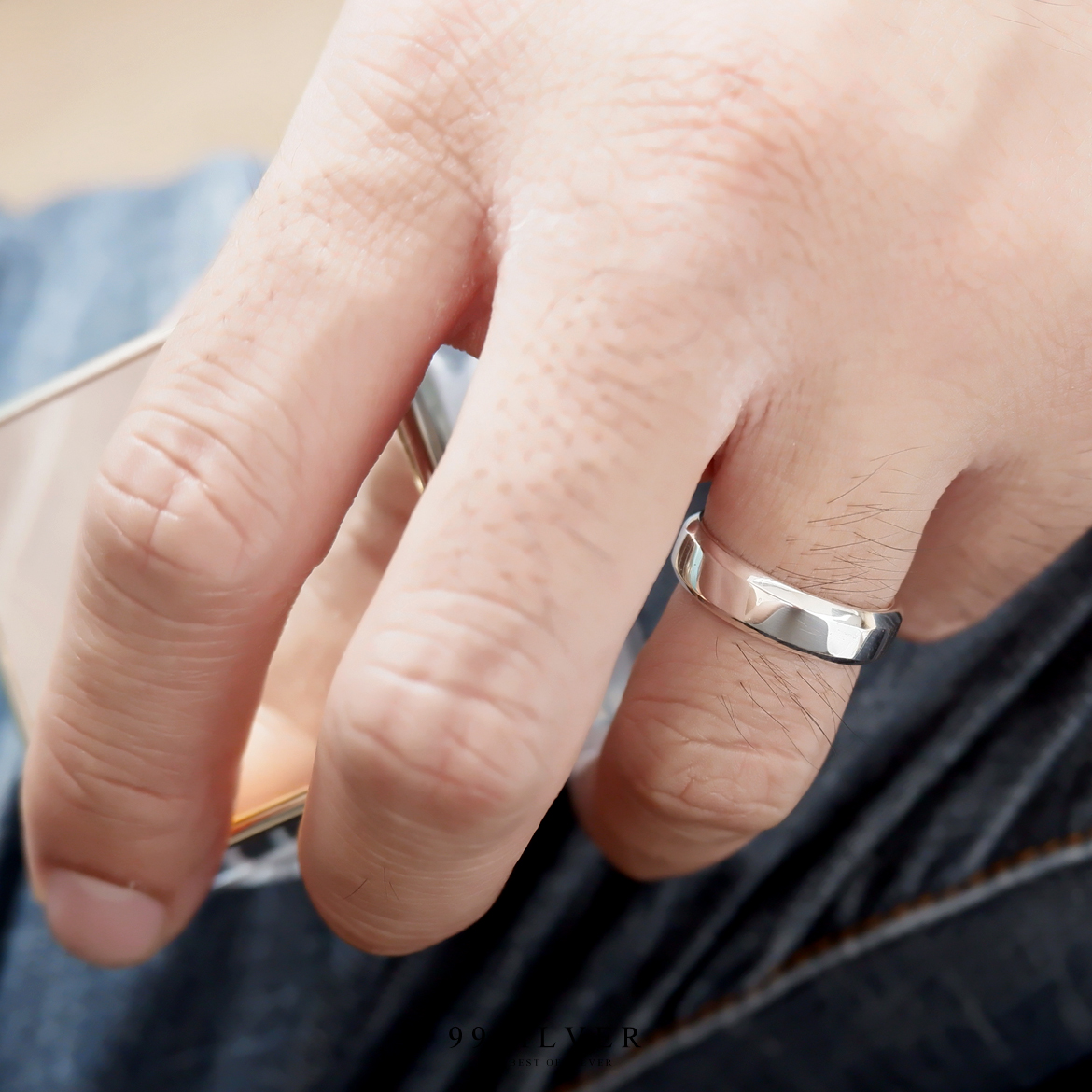 แหวนเงินแท้หน้าเรียบ 6 มิลลิเมตร ขอบลบมุม ตัดเฉียง เนื้อตัน