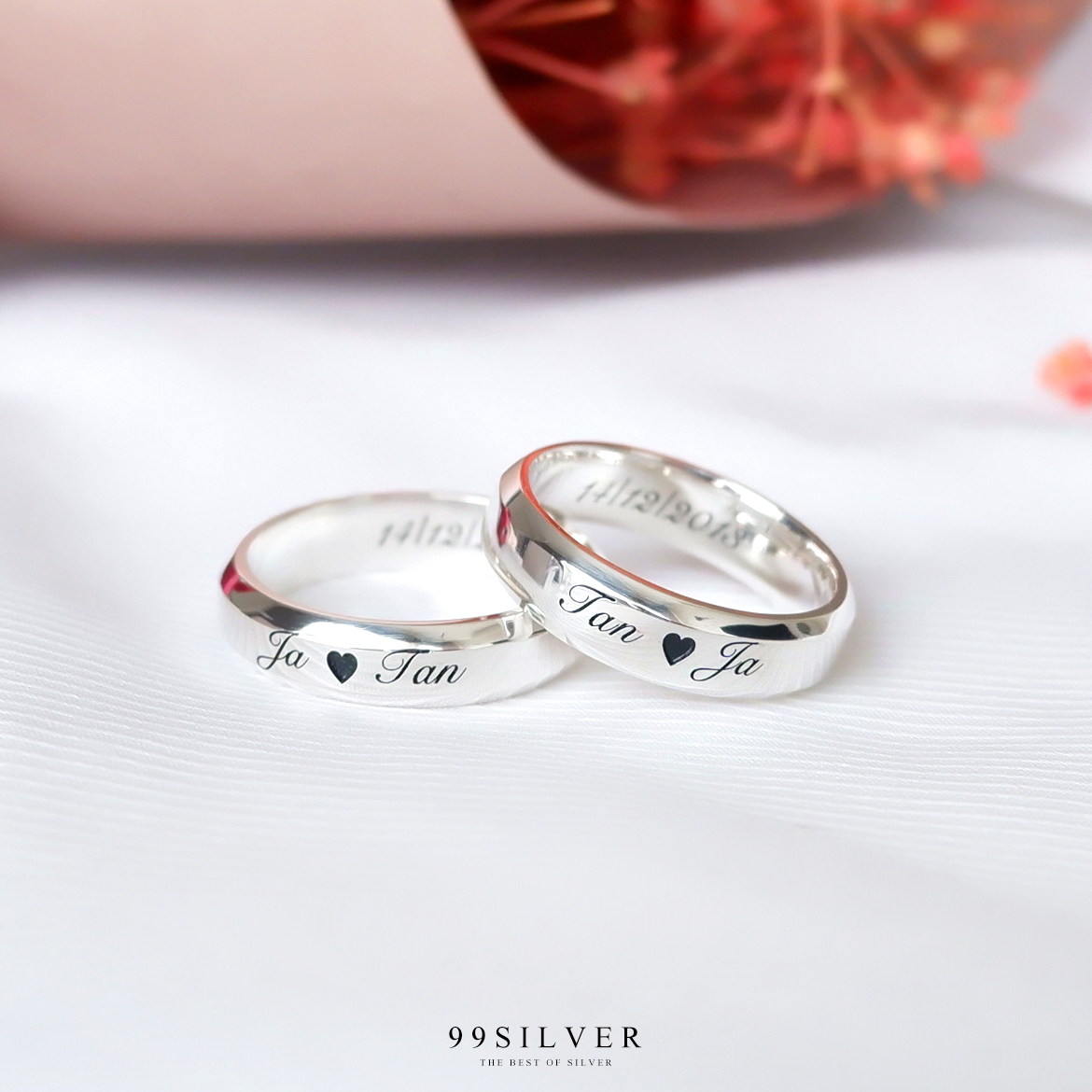 แหวนเงินแท้หน้าเรียบ 6 มิลลิเมตร ขอบลบมุม ตัดเฉียง เนื้อตัน