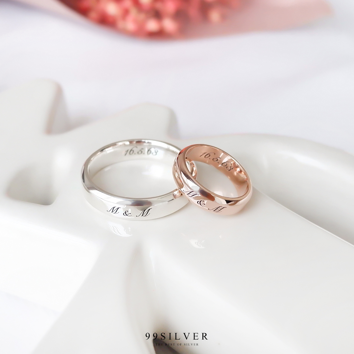 แหวนเงินแท้หน้าเรียบ 6 มิลลิเมตร ขอบลบมุม ตัดเฉียง เนื้อตัน