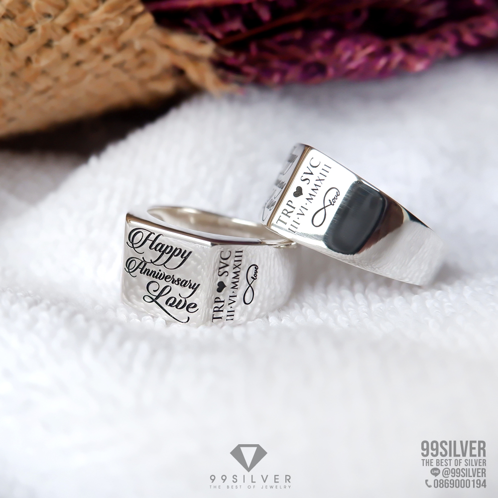 แหวนหน้าเหลี่ยม 11x11 มม. เนื้อตัน สามารถออกแบบ logo หรืออักษรได้อิสระ