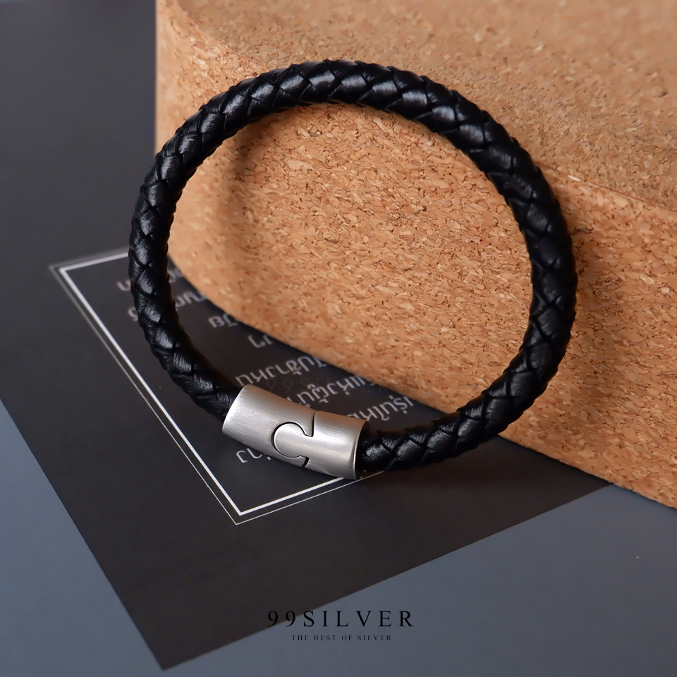 สายหนังข้อมือ หุ้มด้วยปลายสแตนเลสและฝังแม่เหล็กเป็นตัวล๊อค