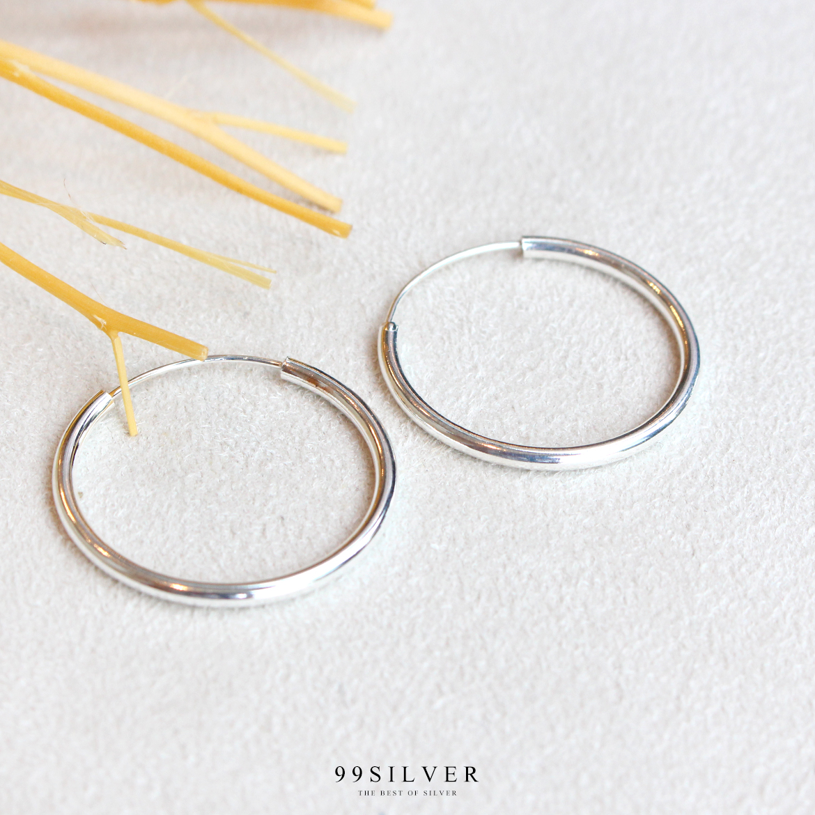 ต่างหูห่วงกลม เงินแท้ แบบเรียบ ความหนา 5 มิลลิเมตร เลือกความกว้างได้