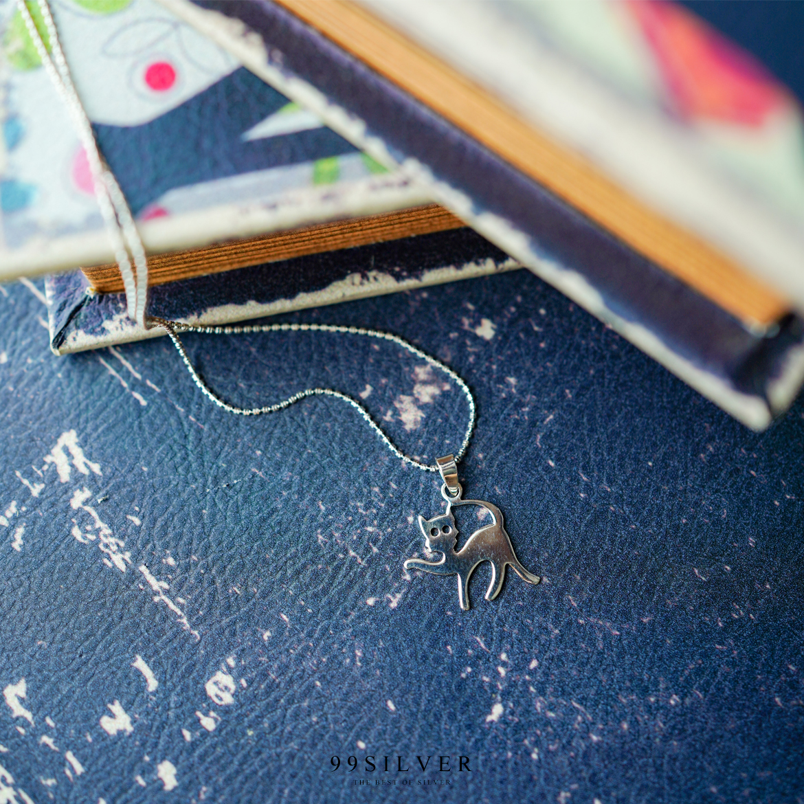 จี้แมว แบบแผ่นเรียบเงา ทำจากเงินแท้ทั้งชิ้นหนา 1 มิลลิเมตร