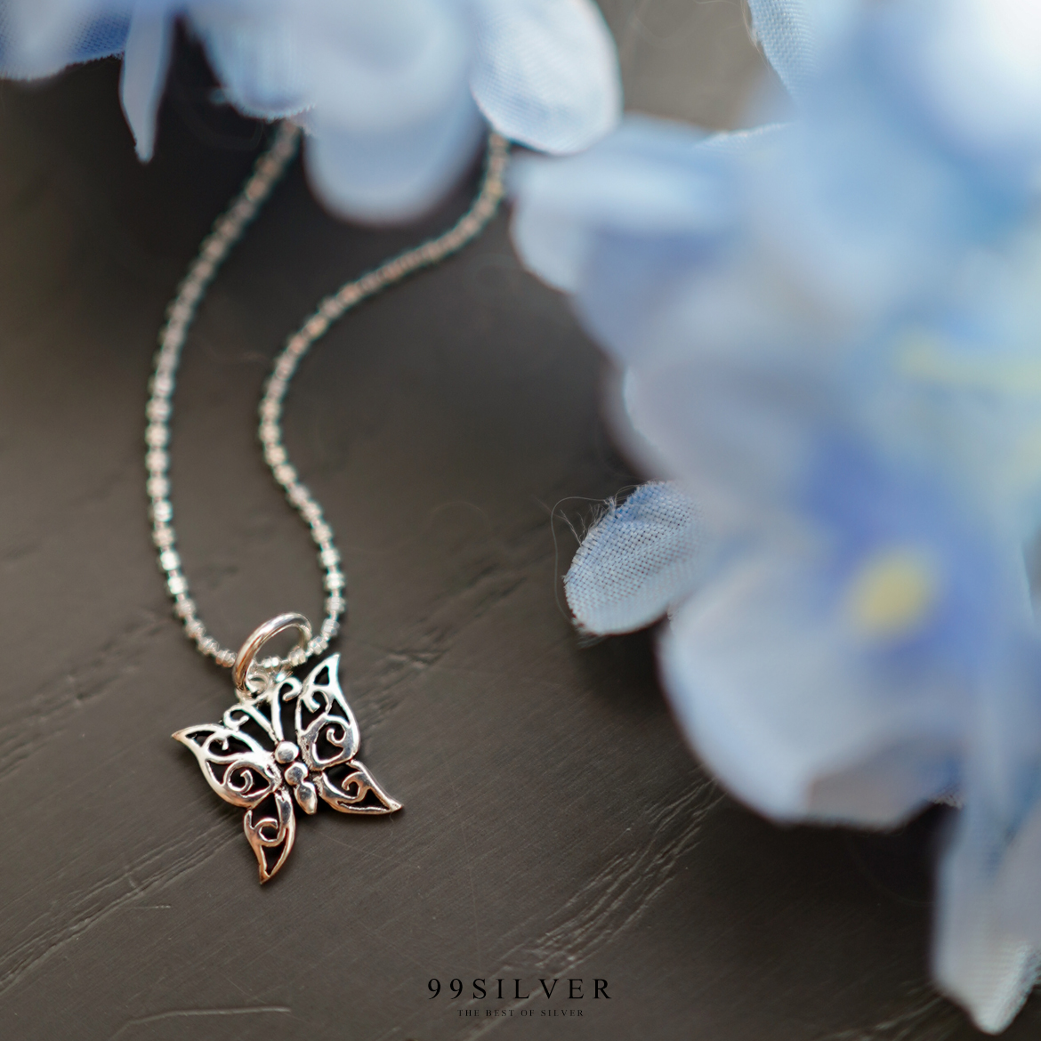 จี้เงินแท้ผีเสื้อเจาะลายโปร่ง ขนาดกว้าง 13 มิลลิเมตร