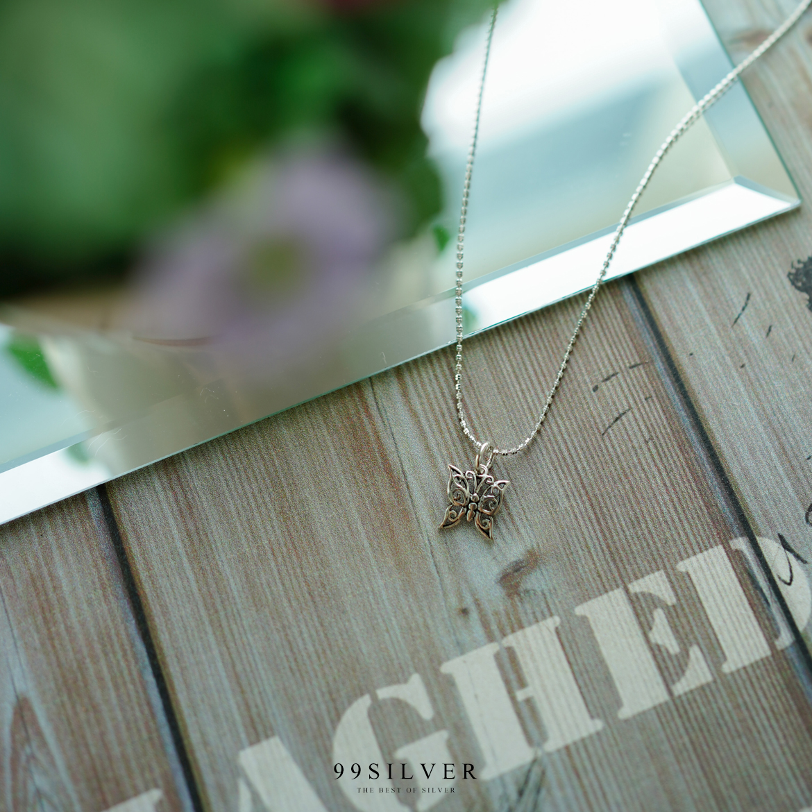 จี้เงินแท้ผีเสื้อเจาะลายโปร่ง ขนาดกว้าง 13 มิลลิเมตร