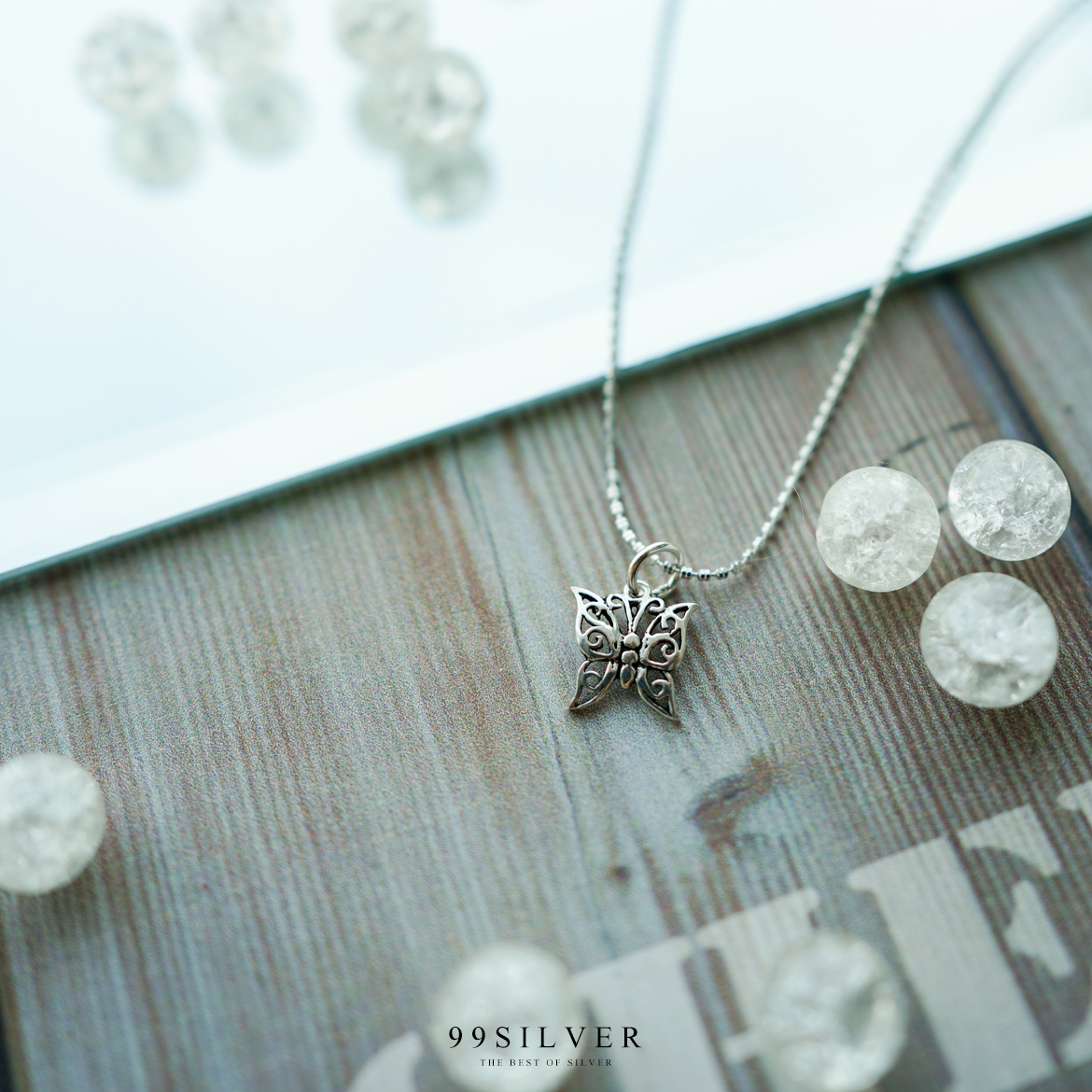 จี้เงินแท้ผีเสื้อเจาะลายโปร่ง ขนาดกว้าง 13 มิลลิเมตร