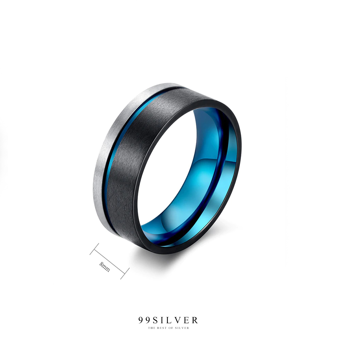 แหวนไทเทเนี่ยม รมดำครึ่งวง และ Spot ด้วย Blue Titanium ด้านใน