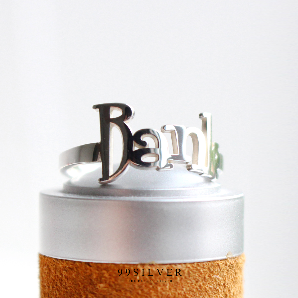 แหวนชื่ออักษร 3D ตัวเรือนเงินแท้ สามารถเลือกแบบอักษรได้