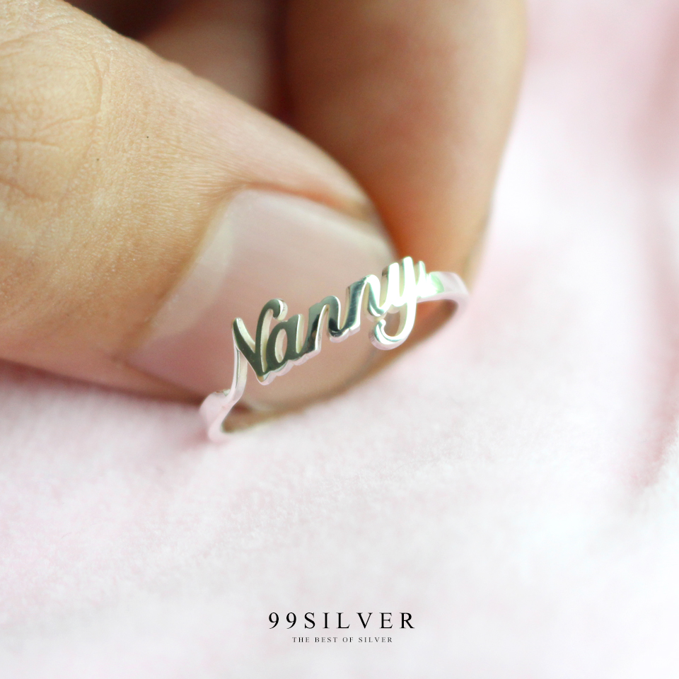 แหวนชื่ออักษร 3D ตัวเรือนเงินแท้ สามารถเลือกแบบอักษรได้