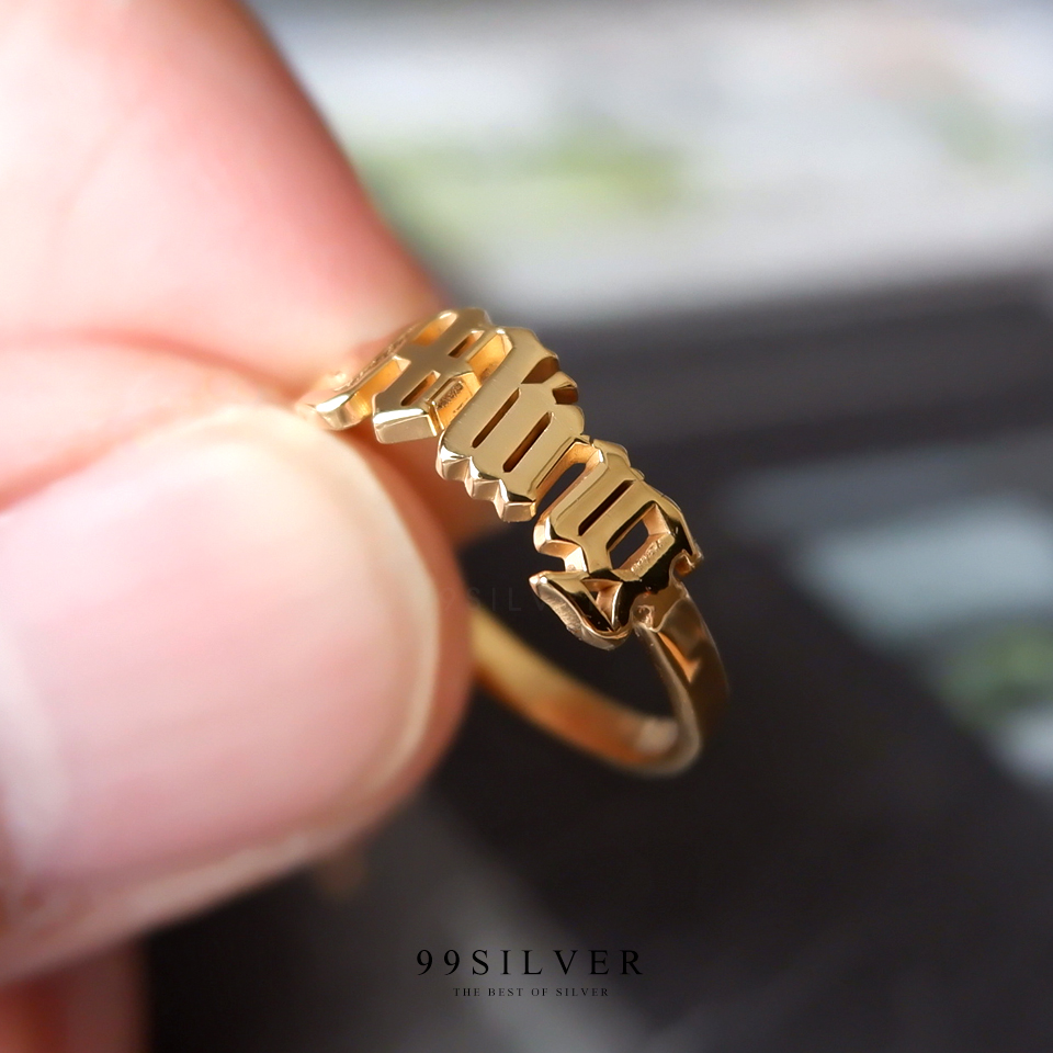 แหวนชื่ออักษร 3D ตัวเรือนเงินแท้ สามารถเลือกแบบอักษรได้