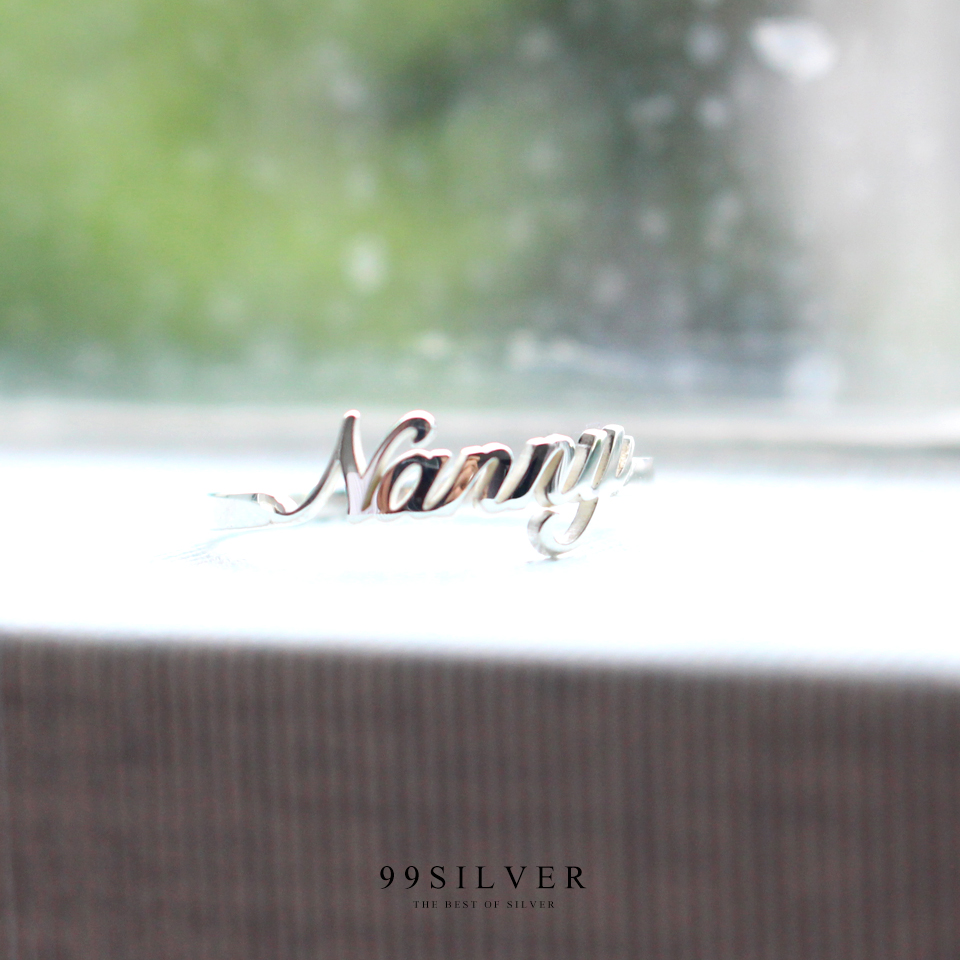 แหวนชื่ออักษร 3D ตัวเรือนเงินแท้ สามารถเลือกแบบอักษรได้