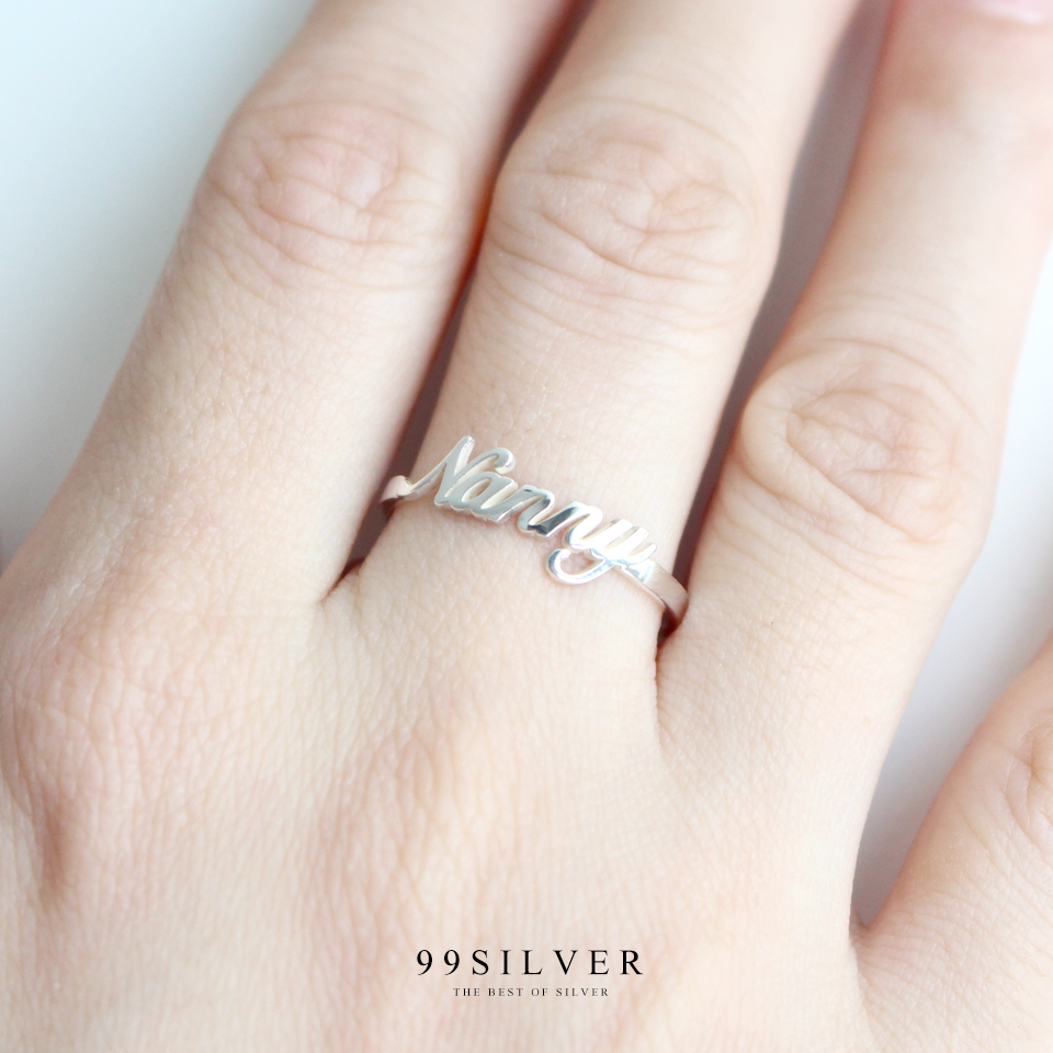 แหวนชื่ออักษร 3D ตัวเรือนเงินแท้ สามารถเลือกแบบอักษรได้