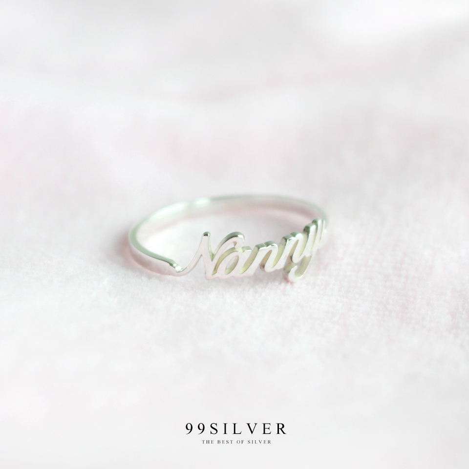 แหวนชื่ออักษร 3D ตัวเรือนเงินแท้ สามารถเลือกแบบอักษรได้