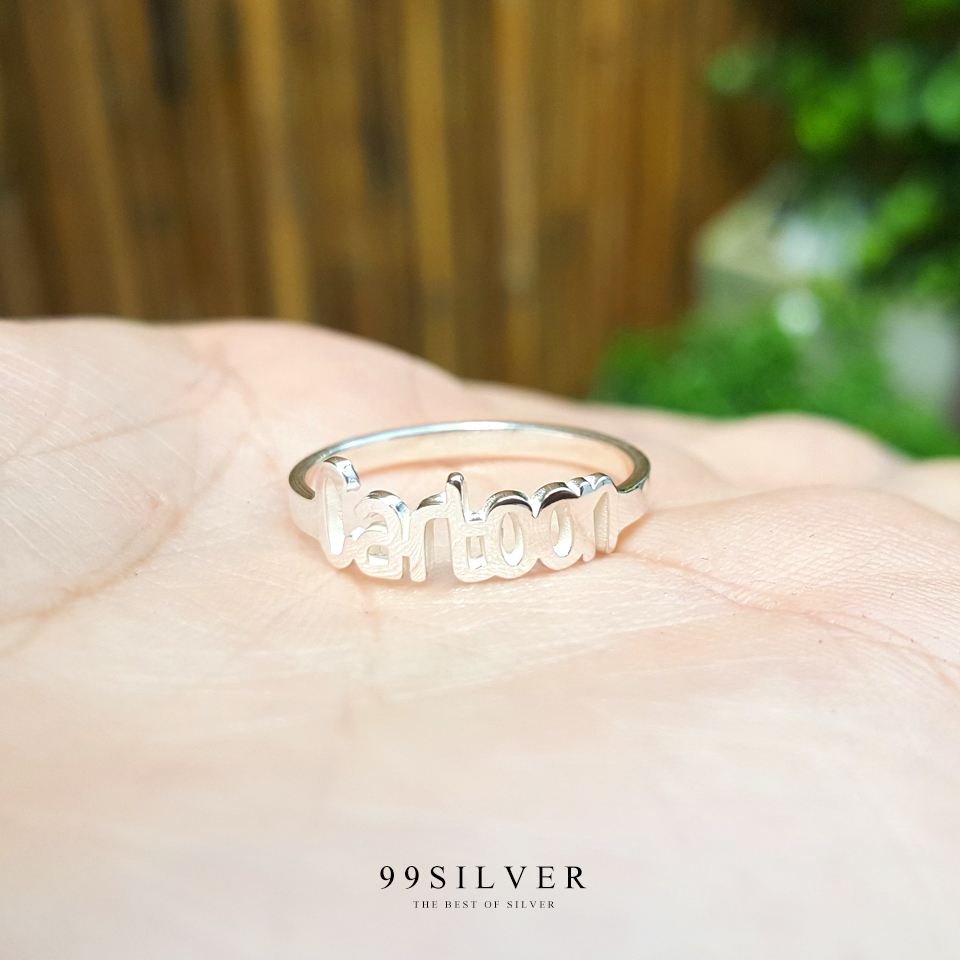 แหวนชื่ออักษร 3D ตัวเรือนเงินแท้ สามารถเลือกแบบอักษรได้