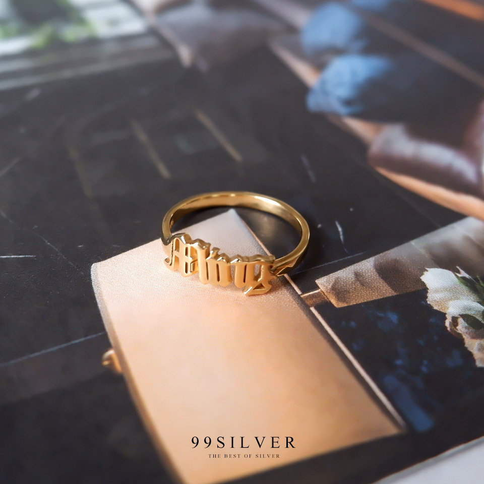 แหวนชื่ออักษร 3D ตัวเรือนเงินแท้ สามารถเลือกแบบอักษรได้