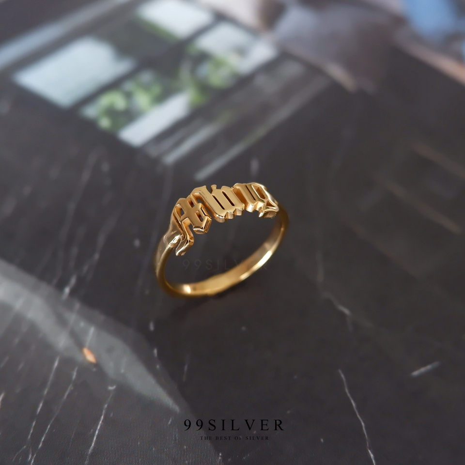 แหวนชื่ออักษร 3D ตัวเรือนเงินแท้ สามารถเลือกแบบอักษรได้