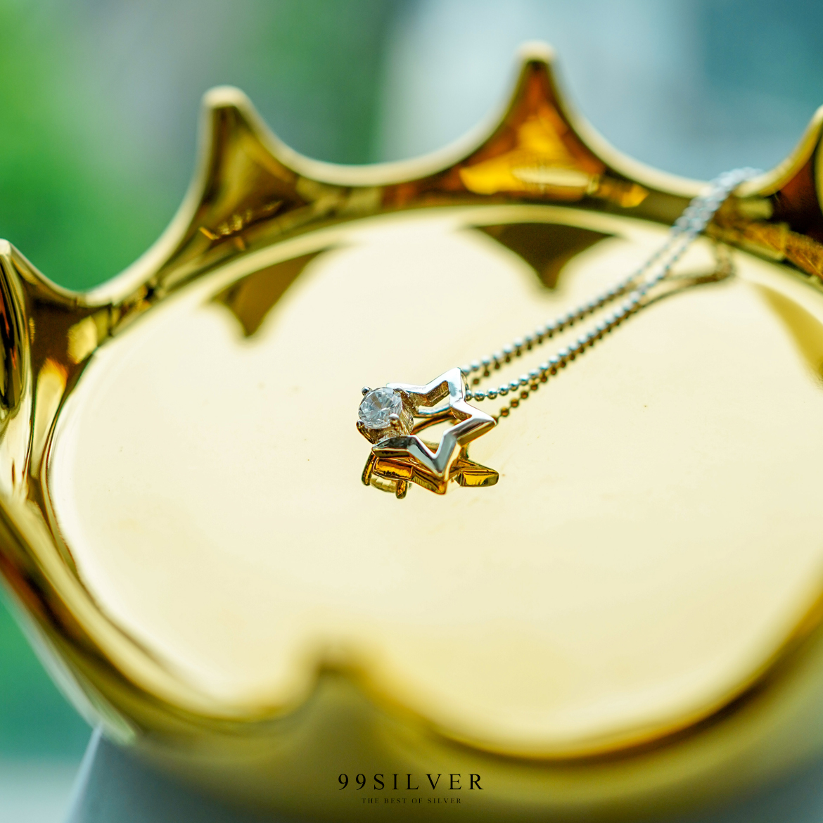 จี้ดาว เจาะโปร่งกลางดวง ประดับเพชร Cz Swiss แท้ 1 เม็ด