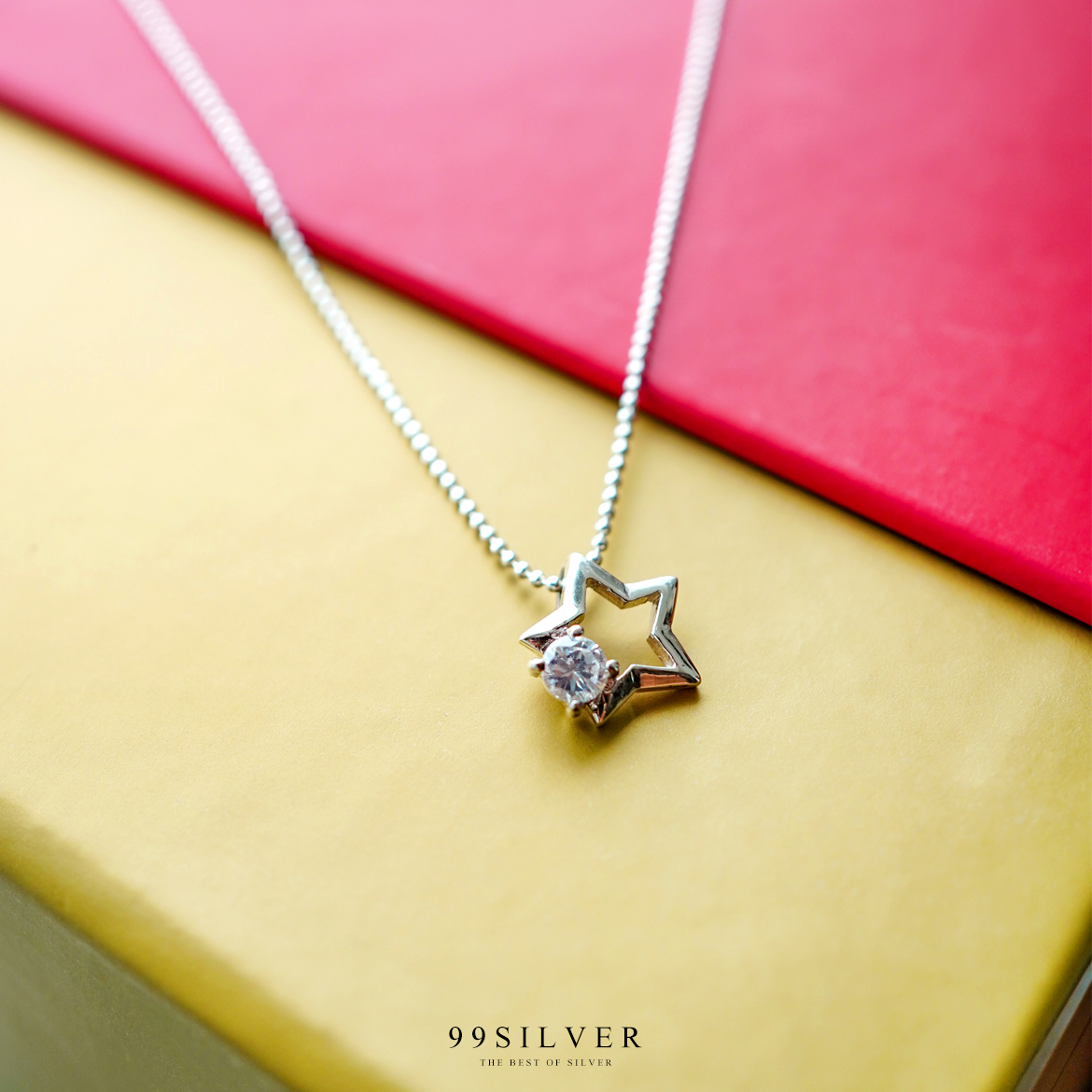 จี้ดาว เจาะโปร่งกลางดวง ประดับเพชร Cz Swiss แท้ 1 เม็ด