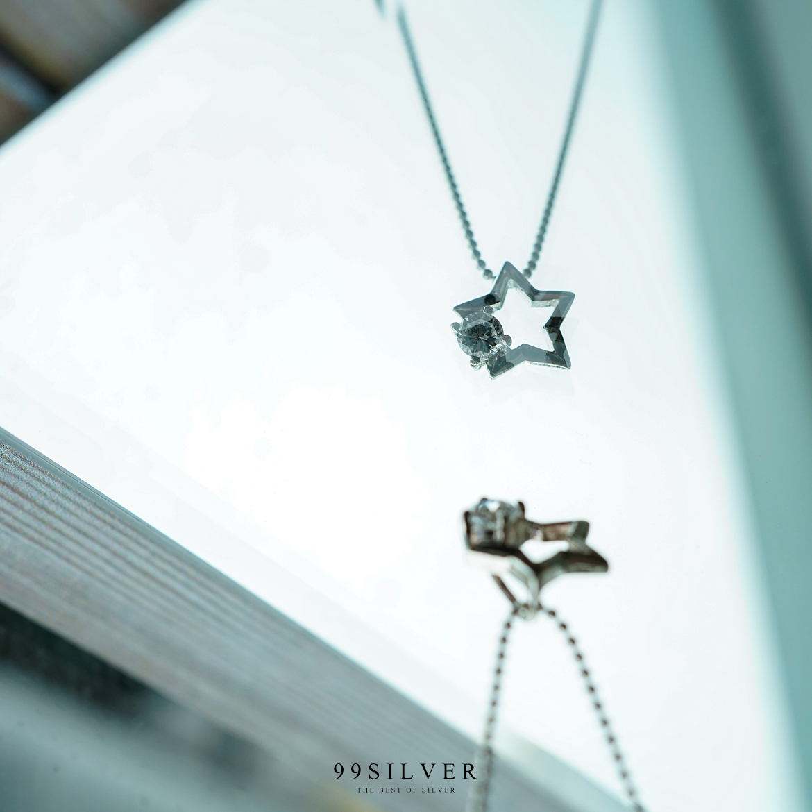 จี้ดาว เจาะโปร่งกลางดวง ประดับเพชร Cz Swiss แท้ 1 เม็ด