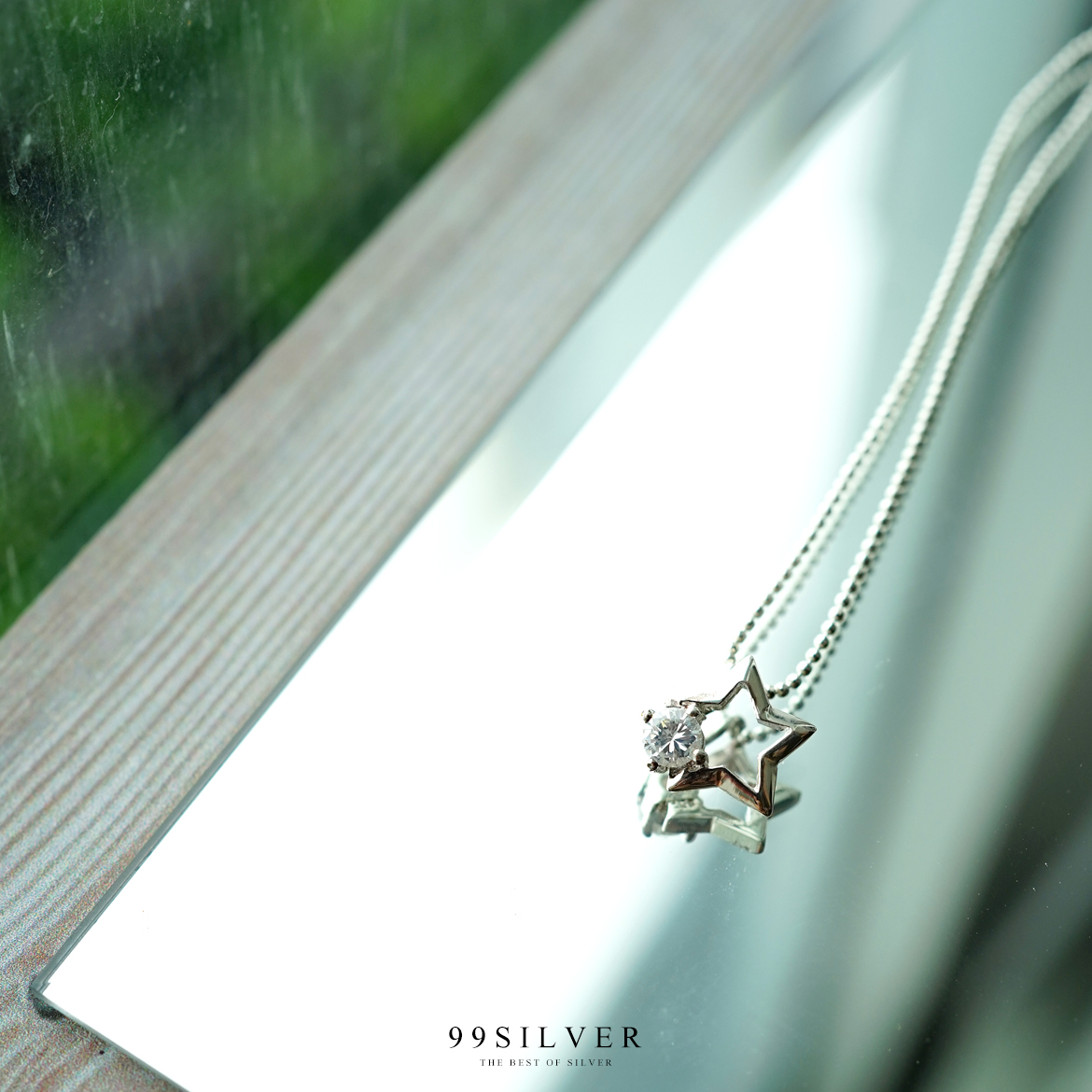 จี้ดาว เจาะโปร่งกลางดวง ประดับเพชร Cz Swiss แท้ 1 เม็ด