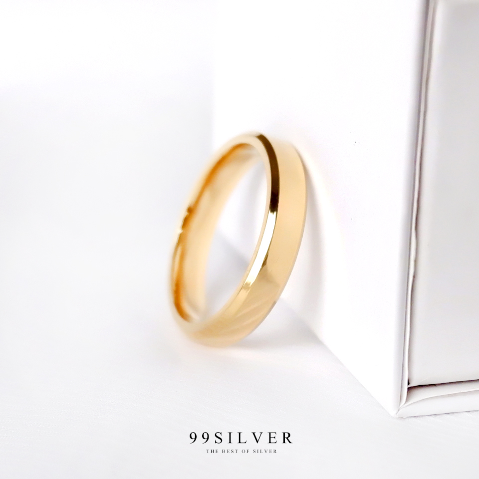 แหวนสแตนเลสขอบตัด หน้ากว้าง 4 มิลลิเมตร ตัวเรือนชุบทอง